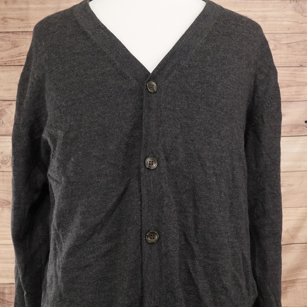 Turnbury Sweater Mens XL Gray V Neck Merino Wool Button Cardigan Long Sleeve